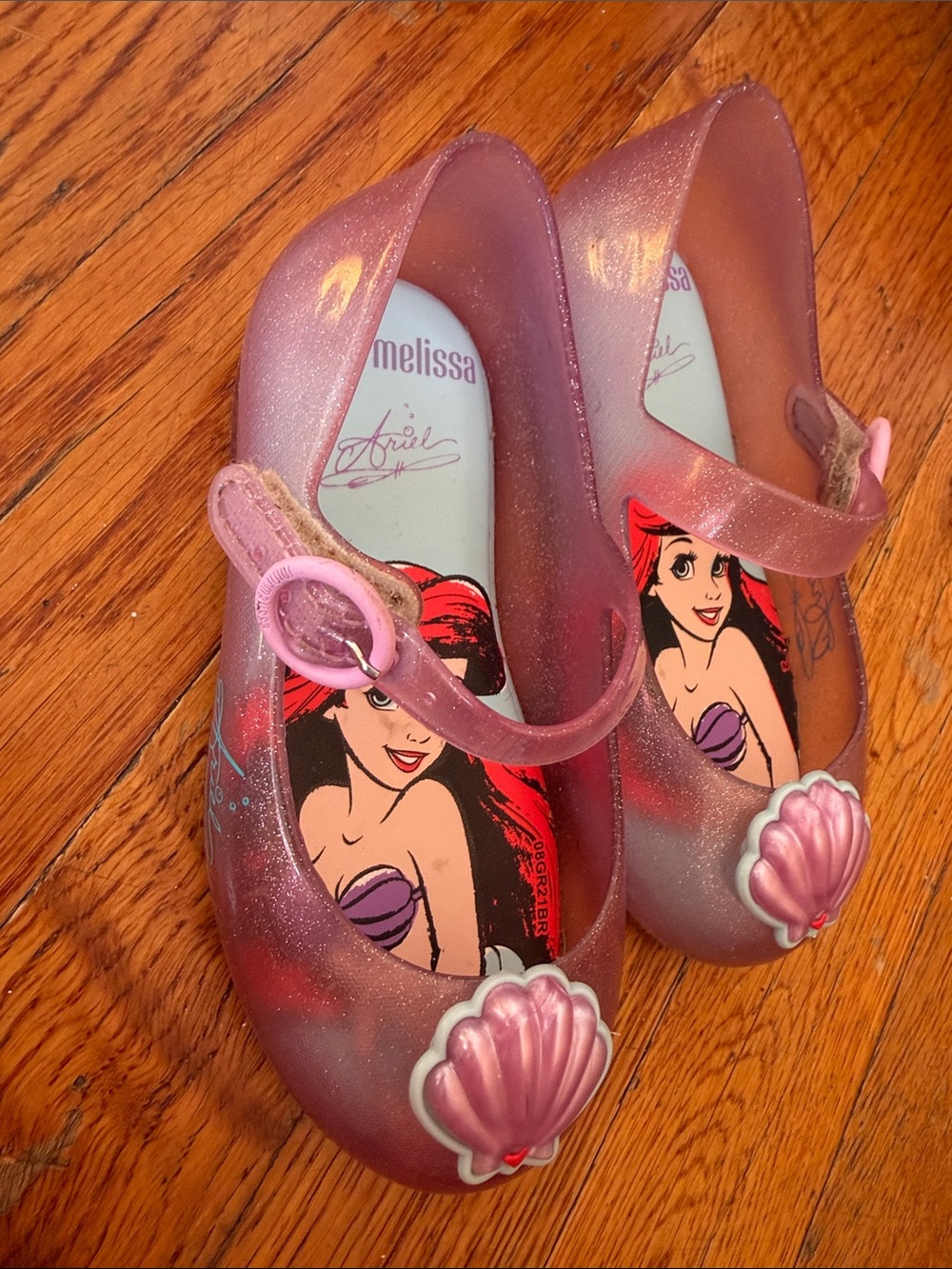 Mini Melissa Pink Glitter Ariel Jelly Mary Jane Shoes - Picture 2 of 3